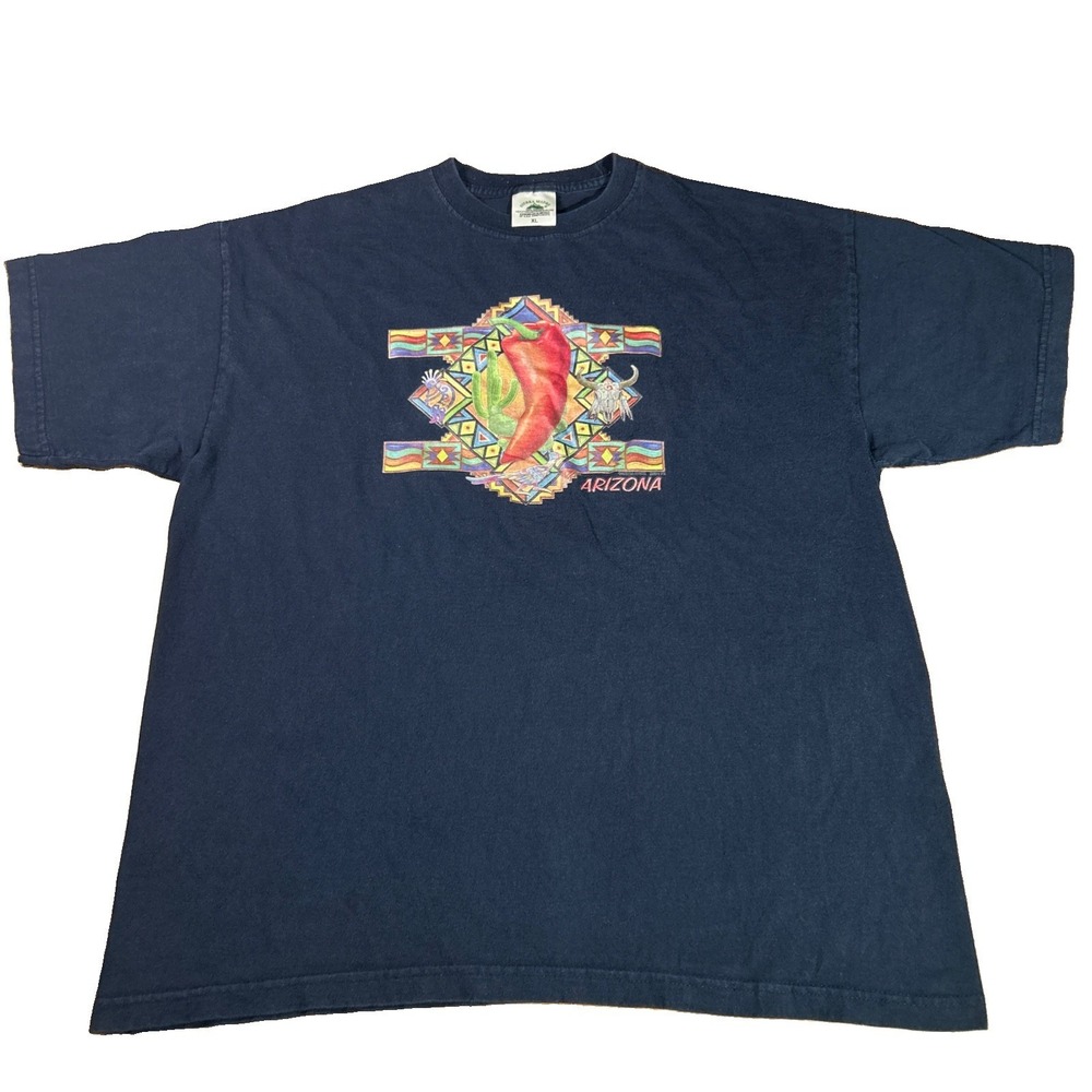 Vintage Arizona Shirt Men's XL Navy Blue Southwest Aztec Souvenir T-Shirt